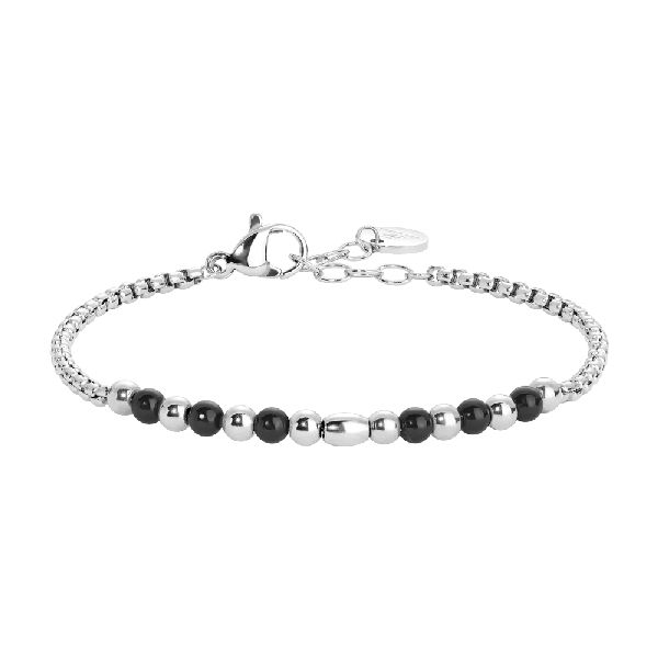 BRACCIALE BAMBINO IN ACCIAIO CON SFERE ED AGATA NERA