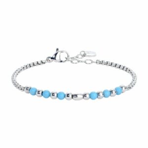 BRACCIALE BAMBINO IN ACCIAIO CON SFERE E PIETRE TURCHESI