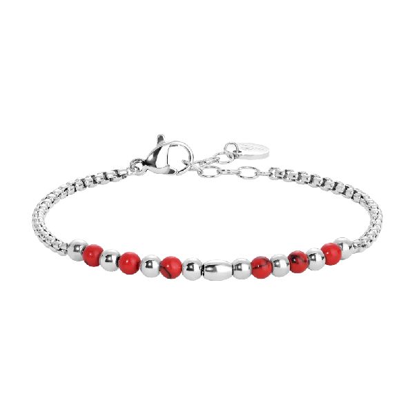 BRACCIALE BAMBINO IN ACCIAIO CON SFERE E PIETRE ROSSE