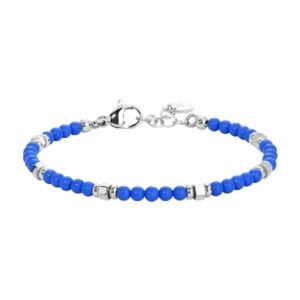 BRACCIALE BAMBINO IN ACCIAIO CON PIETRE BLU ED ELEMENTI IN ACCIAIO