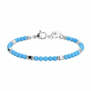 BRACCIALE BAMBINO IN ACCIAIO CON PIETRE TURCHESI ED ELEMENTI IN ACCIAIO