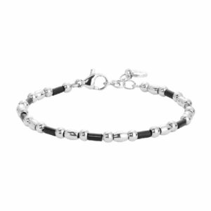 BRACCIALE BAMBINO IN ACCIAIO CON SFERE ED ELEMENTI NERI