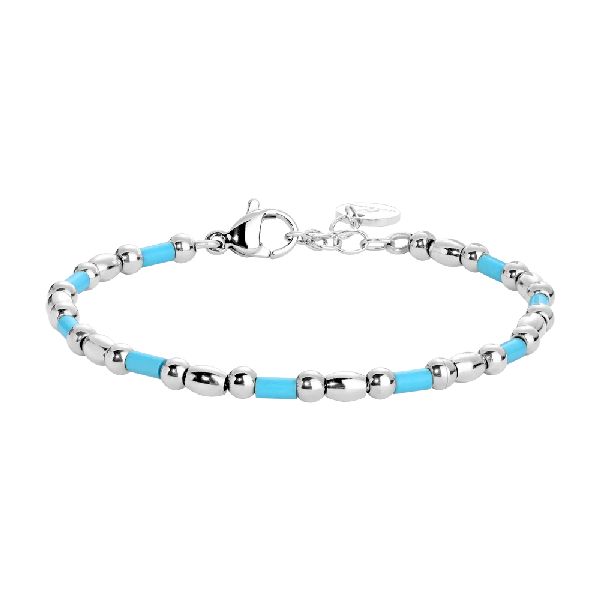 BRACCIALE BAMBINO IN ACCIAIO CON SFERE ED ELEMENTI TURCHESI