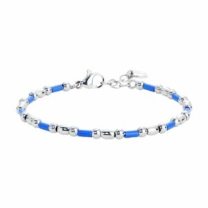 BRACCIALE BAMBINO IN ACCIAIO CON SFERE ED ELEMENTI BLU
