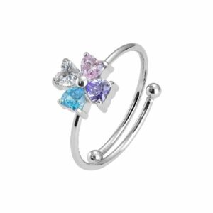 ANELLO BAMBINA IN ACCIAIO CON QUADRIFOGLIO CON ZIRCONI MULTICOLOR