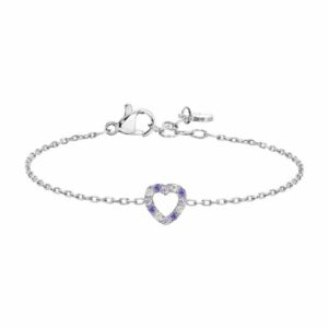 BRACCIALE BAMBINA IN ACCIAIO CON CUORE CON ZIRCONI BIANCHI E VIOLA