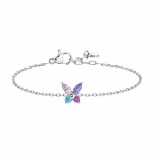 BRACCIALE BAMBINA IN ACCIAIO CON FARFALLA CON ZIRCONI MULTICOLOR