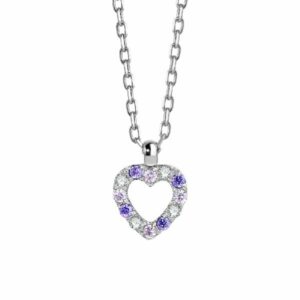 COLLANA BAMBINA IN ACCIAIO CON CUORE CON ZIRCONI BIANCHI E VIOLA