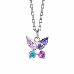 COLLANA BAMBINA IN ACCIAIO CON FARFALLA CON ZIRCONI MULTICOLOR