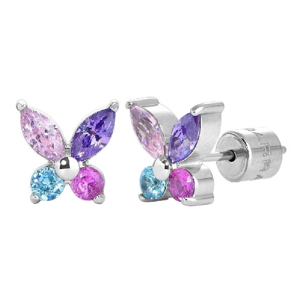 ORECCHINI BAMBINA IN ACCIAIO CON FARFALLE CON ZIRCONI MULTICOLOR
