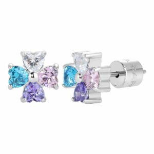 ORECCHINI BAMBINA IN ACCIAIO CON QUADRIFOGLI CON ZIRCONI MULTICOLOR