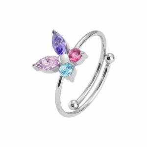 ANELLO BAMBINA IN ACCIAIO CON FARFALLA CON ZIRCONI MULTICOLOR