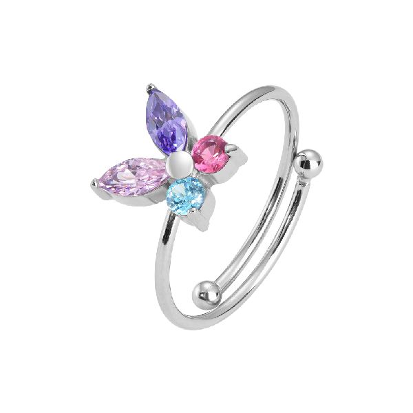 ANELLO BAMBINA IN ACCIAIO CON FARFALLA CON ZIRCONI MULTICOLOR