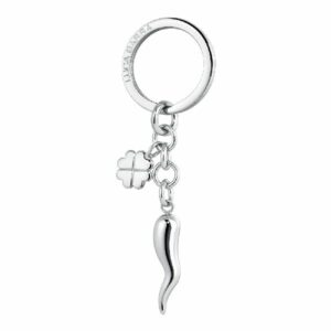 PORTACHIAVI DONNA IN ACCIAIO, CORNO CON CHARM QUADRIFOGLIO