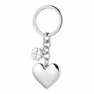 PORTACHIAVI DONNA IN ACCIAIO, CUORE CON CHARM QUADRIFOGLIO