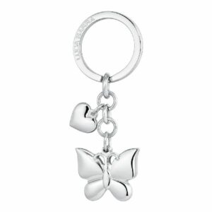 PORTACHIAVI DONNA IN ACCIAIO, FARFALLA CON CHARM CUORE