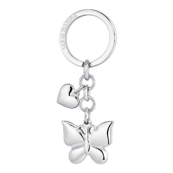 PORTACHIAVI DONNA IN ACCIAIO, FARFALLA CON CHARM CUORE
