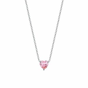 COLLANA DONNA IN ACCIAIO CON CUORE CRISTALLO ROSA