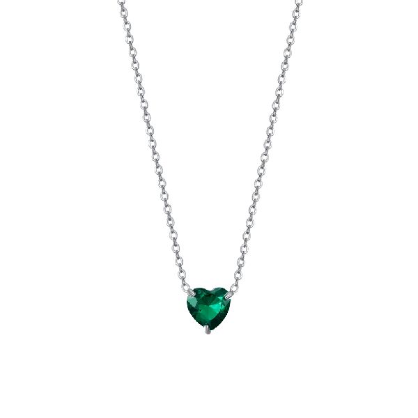 COLLANA DONNA IN ACCIAIO CON CUORE CRISTALLO VERDE
