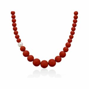 Collana Lunga Miluna in Argento con Corallo Rosso e Perla