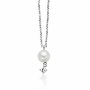 Collana Andromeda con perla Oriente pendente e topazi bianchi.