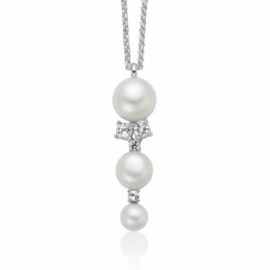 Collana Andromeda con pendente di quattro perle Oriente a scalare e topazi bianchi.