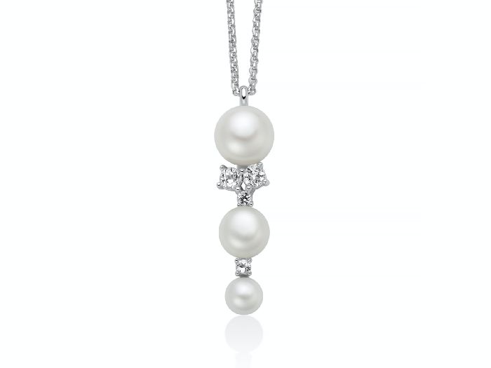 Collana Andromeda con pendente di quattro perle Oriente a scalare e topazi bianchi.