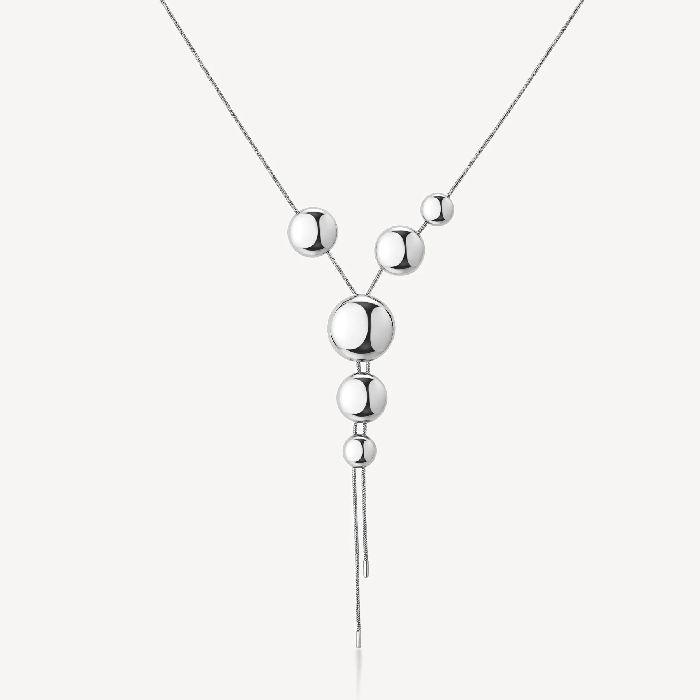 Collana a y in acciaio 316L con dischi convessi.