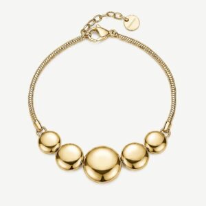 Bracciale in acciaio 316L e finitura pvd oro 14K, con dischi convessi.