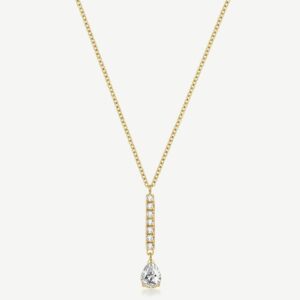 Collana girocollo in acciaio 316L e finitura pvd oro 14K, con pendente a barretta e pear cubic zirconia.