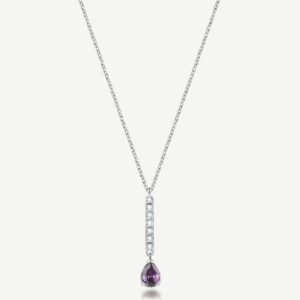 Collana girocollo in acciaio 316L con pendente a barretta e pear cubic zirconia colore ametista.