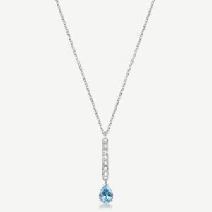Collana girocollo in acciaio 316L con pendente a barretta e pear cubic zirconia colore acquamarina.