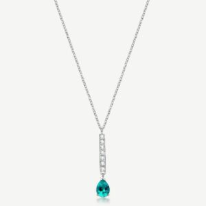 Collana girocollo in acciaio 316L con pendente a barretta e pear cubic zirconia colore paraiba.