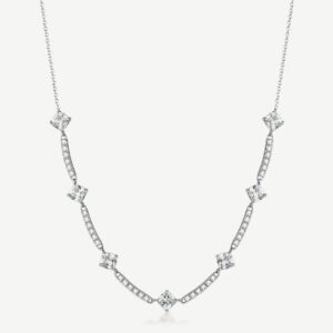 Collana girocollo in acciaio 316L, con barrette e cushion cubic zirconia.