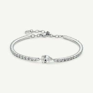 Bracciale semirigido in acciaio 316L con cubic zirconia ed elemento centrale pear cubic zirconia.