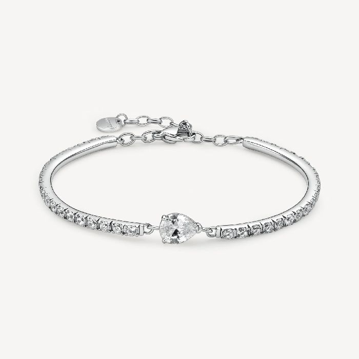 Bracciale semirigido in acciaio 316L con cubic zirconia ed elemento centrale pear cubic zirconia.