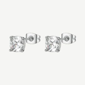 Orecchini a lobo in acciaio 316L con cushion cubic zirconia.