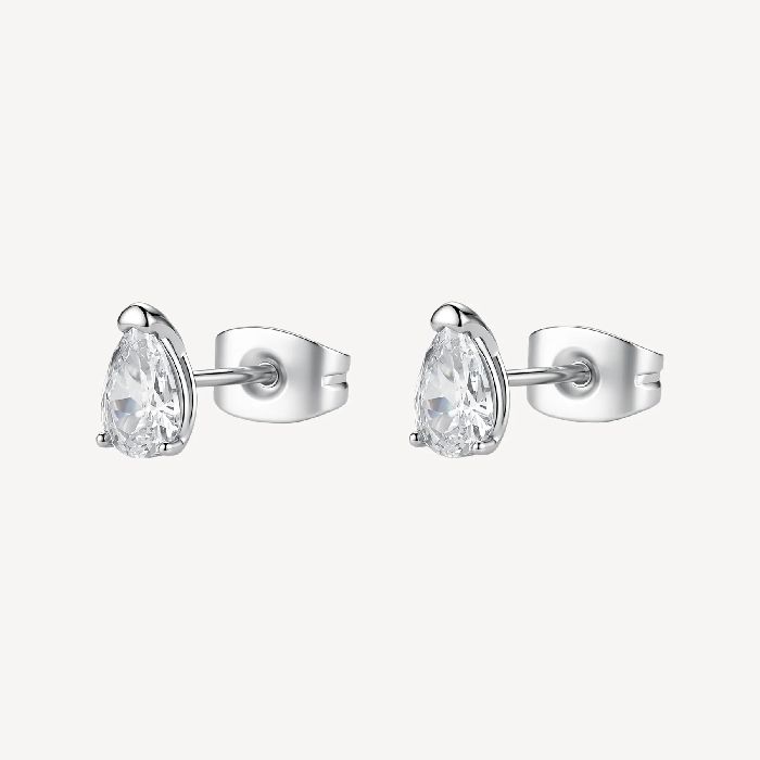 Orecchini a lobo in acciaio 316L con pear cubic zirconia.