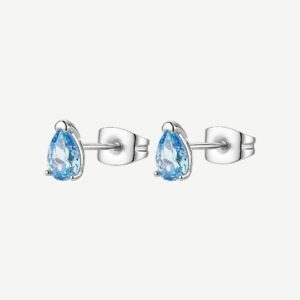 Orecchini a lobo in acciaio 316L con pear cubic zirconia colore acquamarina.