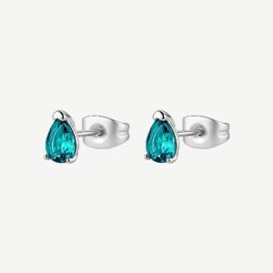 Orecchini a lobo in acciaio 316L con pear cubic zirconia colore paraiba.