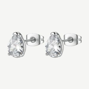 Orecchini a lobo in acciaio 316L con pear cubic zirconia.
