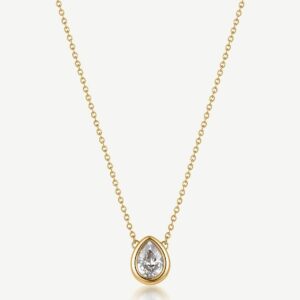 Collana girocollo in acciaio 316L e finitura pvd oro 14K, con pendente centrale a goccia e cubic zirconia.