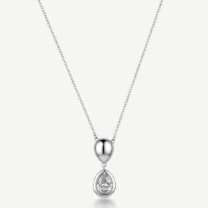 Collana girocollo in acciaio 316L, con pendente centrale a goccia e cubic zirconia.