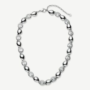 Collana girocollo in acciaio 316L con elementi a goccia e cubic zirconia.