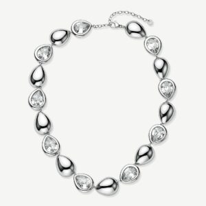 Collana girocollo in acciaio 316L, con elementi a goccia e cubic zirconia.