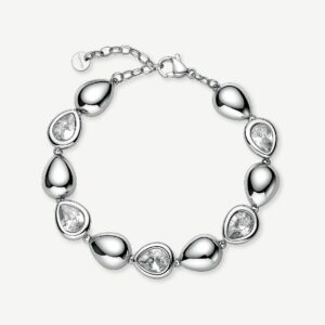 Bracciale in acciaio 316L con elementi a goccia e cubic zirconia.