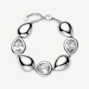 Bracciale in acciaio 316L, con elementi a goccia e cubic zirconia.