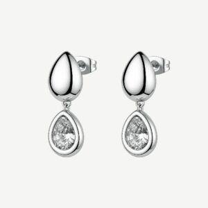 Orecchini pendenti in acciaio 316L con elementi a goccia e cubic zirconia.