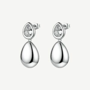 Orecchini pendenti in acciaio 316L, con elementi a goccia e cubic zirconia.