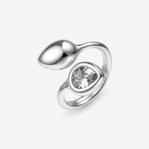 Anello contrari&eacute; in acciaio 316L, con elementi a goccia e cubic zirconia.